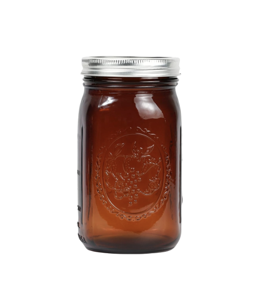 Quart Mason Jar Filled with Amber Liquid