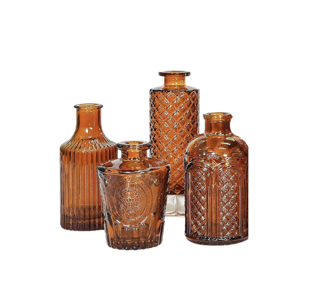 Four Amber Vintage Bud Vases