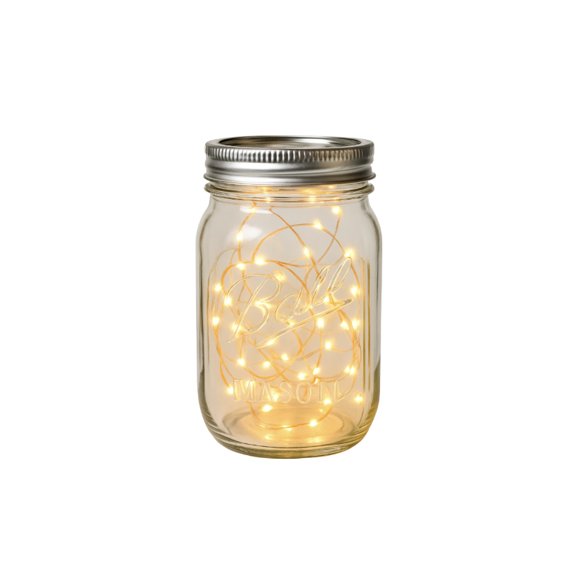 Clear Mason Jar Filled with Fairy Lights