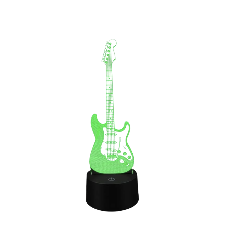 Green Neon Guitar on Black Stand