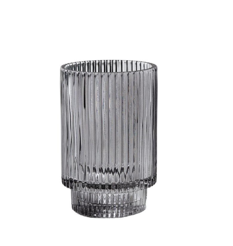 Smokey Glass Pleated Pedestal Vase